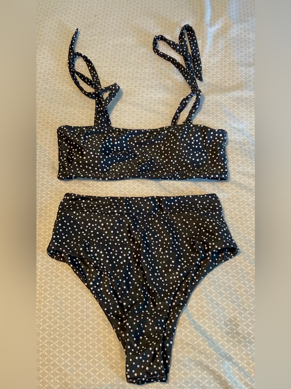 High-Waist Polka Dot Bikini Set - Black/White Size Small Woman